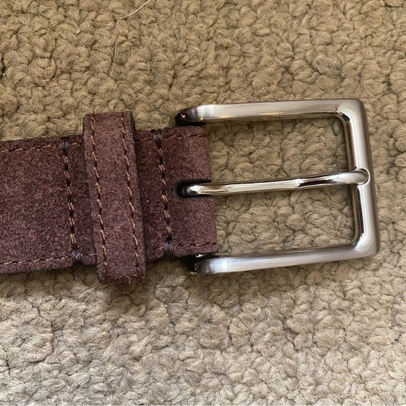 FOSSIL Men Jim Dark Brown Genuine Leather Suede Silver Buckle Belt Size 38 - Picture 2 of 8